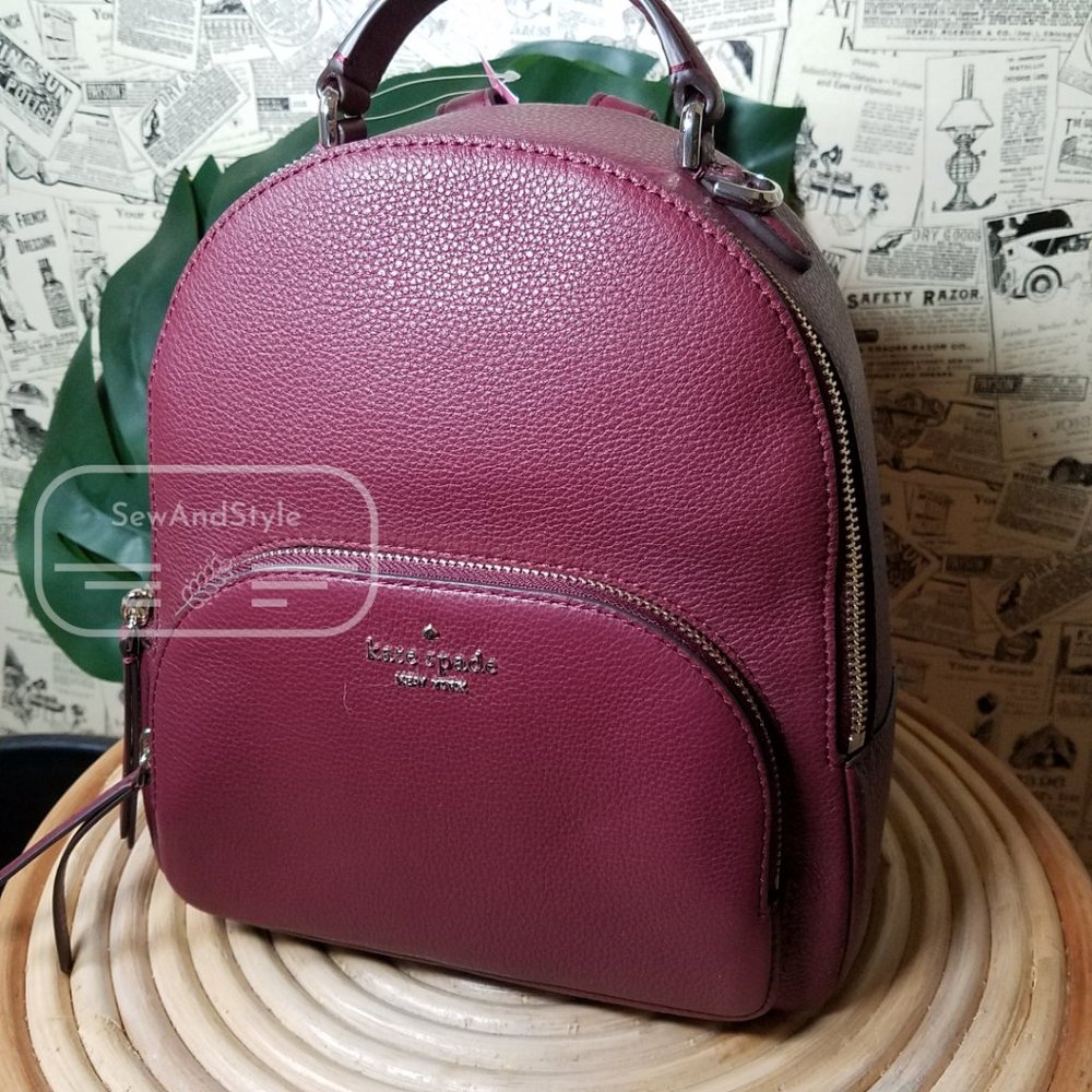 Medium Jackson Backpack Cherrywood Burgundy Kate Spade Brand New front pocket